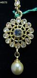 Mang Tikka Head Jewelry, Encrusted Golden Stones w/ Hanging Pearl #8678